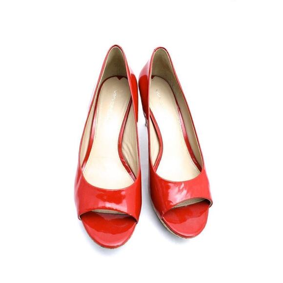 Via Spiga Red Alexis Cork Heel Open Toe Platform Pumps Size 8 M RETAIL $198 - Picture 2 of 6